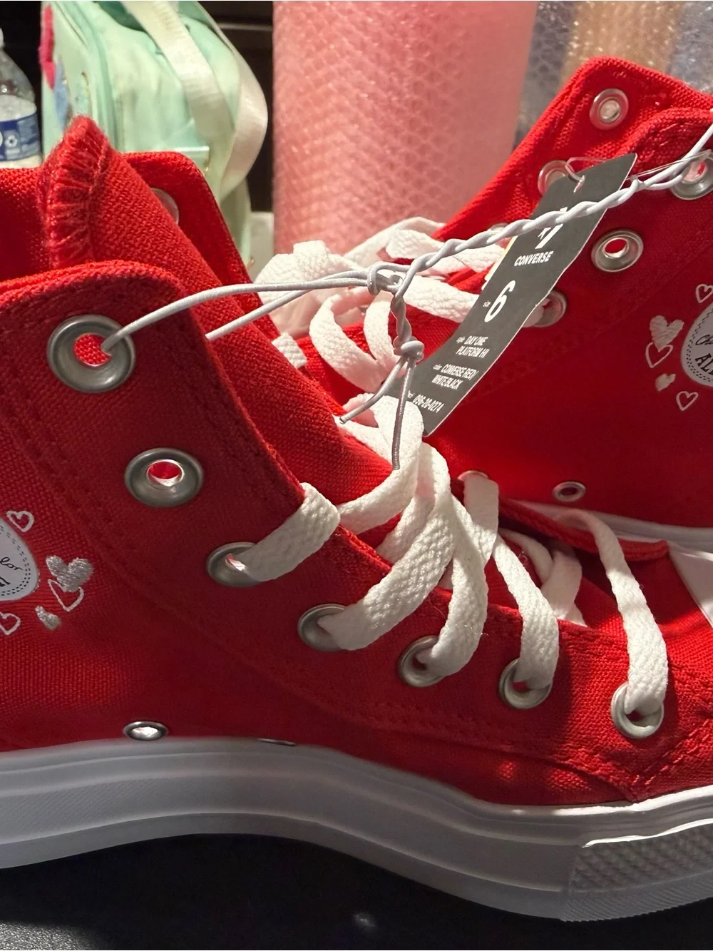 Converse Red High Top Sneakers with Heart Accents - Picture 2 of 5